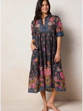 NATURAL LIFE Rebecca cotton midi dress English garden charcoal